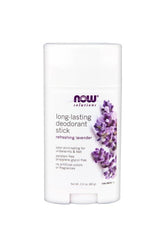 Now Foods long-lasting deodorant stick in refreshing lavender, eco-friendly, odor-eliminating for underarms and feet.